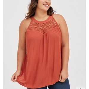 TORRID Crinkle Gauze Crochet Detail Tank 🧡 NWT